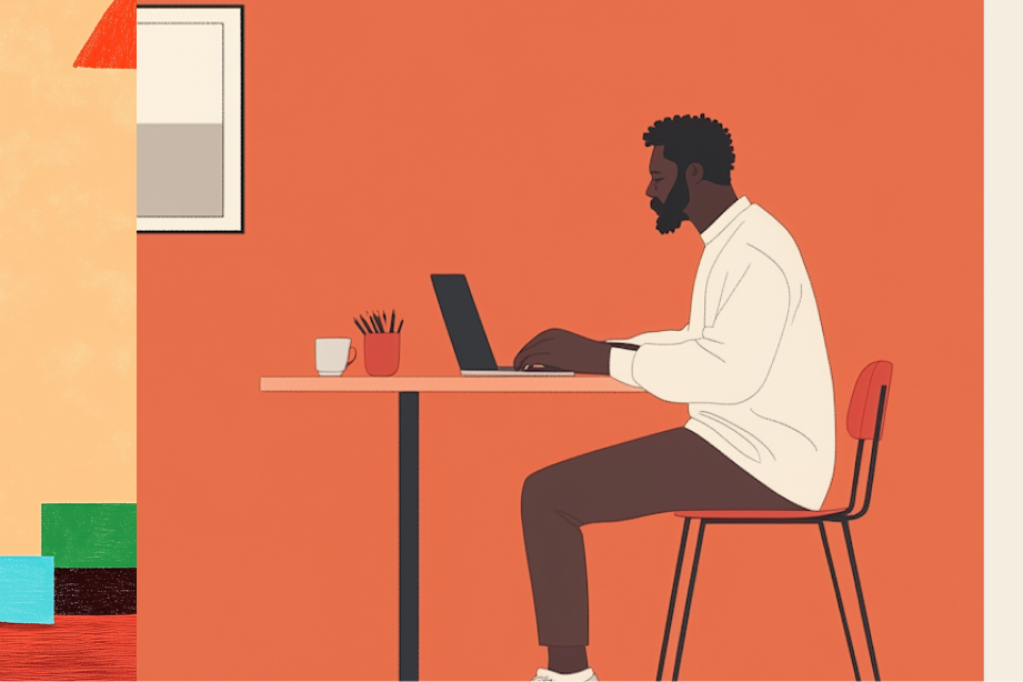 A triptych illustration of three faculty members in distinct panels, using a notebook, a laptop, and a tablet to document their varied approaches to AI in the classroom.