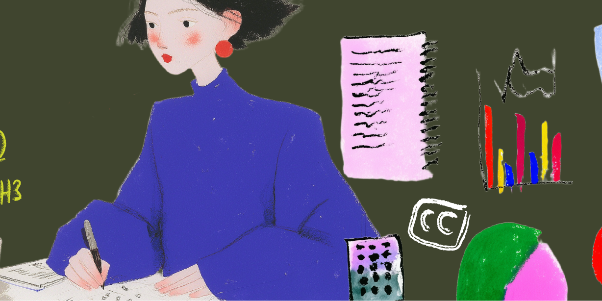 Stylized illustration of a person organizing digital content, representing accessible course design.